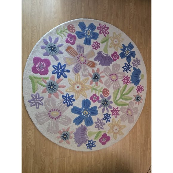 Pottery Barn Kids 100% Wool NAOMI FLORAL ROUND RUG 5 FT Round FAIR TRADE- READ - Picture 3 of 16